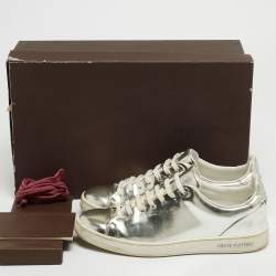Louis Vuitton Silver Foil Leather Frontrow Low Top Sneakers Size 38