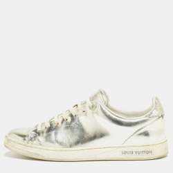 Louis Vuitton Silver Foil Leather Frontrow Low Top Sneakers Size 38