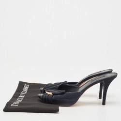 Pre Owned Louis Vuitton Navy Blue Suede Bow Slide Sandals Size 38