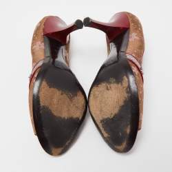 مملوكة مسبقًا Louis Vuitton Brown/Red Monogram Satin and Leather Bow Peep Toe Pumps Size 39