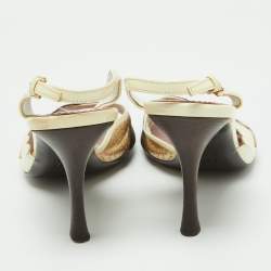 Pre Owned Louis Vuitton Cream/Brown Monogram Patent and Leather Slingback Sandals Size 41