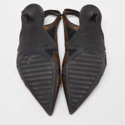 Pre Owned Louis Vuitton Brown/Black Monogram Canvas and Leather Archlight Slingback Pumps Size 38
