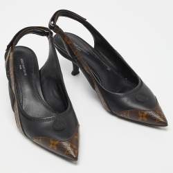 Pre Owned Louis Vuitton Brown/Black Monogram Canvas and Leather Archlight Slingback Pumps Size 38