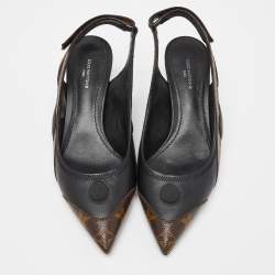 Pre Owned Louis Vuitton Brown/Black Monogram Canvas and Leather Archlight Slingback Pumps Size 38