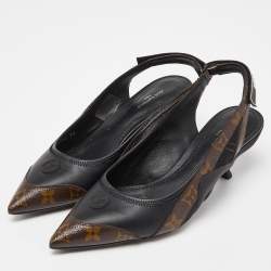 Pre Owned Louis Vuitton Brown/Black Monogram Canvas and Leather Archlight Slingback Pumps Size 38