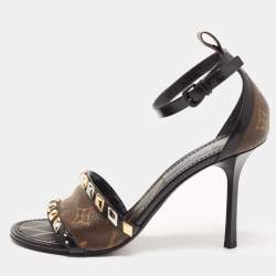 Louis Vuitton Black Canvas and Leather Ankle Strap Sandals Size 39 For Sale  at 1stDibs