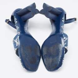 Pre Owned Louis Vuitton Navy Blue Monogram Canvas and Leather Silhouette Sandals Size 39