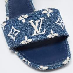 Pre Owned Louis Vuitton Navy Blue Monogram Canvas and Leather Silhouette Sandals Size 39