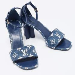 Pre Owned Louis Vuitton Navy Blue Monogram Canvas and Leather Silhouette Sandals Size 39