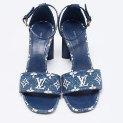 Pre Owned Louis Vuitton Navy Blue Monogram Canvas and Leather Silhouette Sandals Size 39