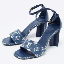 Pre Owned Louis Vuitton Navy Blue Monogram Canvas and Leather Silhouette Sandals Size 39