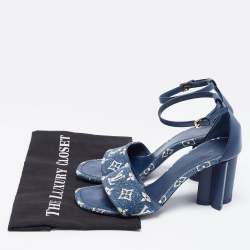 Pre Owned Louis Vuitton Navy Blue Monogram Canvas and Leather Silhouette Sandals Size 39