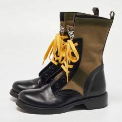 Louis Vuitton Green/Black Canvas and Leather Midcalf Boots Size 38.5  