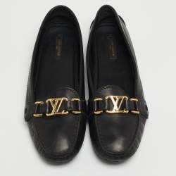 Pre Owned Louis Vuitton Black Leather Oxford Loafers Size 38.5