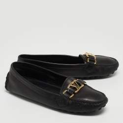 Pre Owned Louis Vuitton Black Leather Oxford Loafers Size 38.5