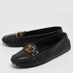 Pre Owned Louis Vuitton Black Leather Oxford Loafers Size 38.5