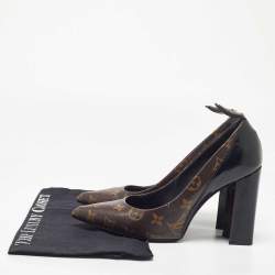 Pre Owned Louis Vuitton Brown/Black Monogram Canvas And Leather Matchake Block Heel Pumps Size 40