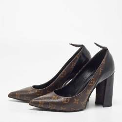Pre Owned Louis Vuitton Brown/Black Monogram Canvas And Leather Matchake Block Heel Pumps Size 40