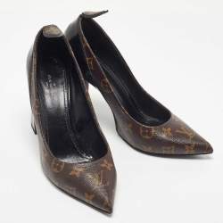 Pre Owned Louis Vuitton Brown/Black Monogram Canvas And Leather Matchake Block Heel Pumps Size 40