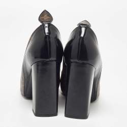 Pre Owned Louis Vuitton Brown/Black Monogram Canvas And Leather Matchake Block Heel Pumps Size 40