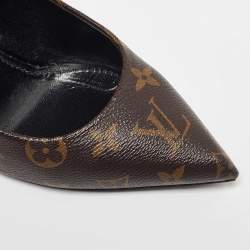 Pre Owned Louis Vuitton Brown/Black Monogram Canvas And Leather Matchake Block Heel Pumps Size 40
