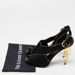 Louis Vuitton Black Leather and Suede Slingback Sandals Size 41