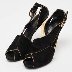 Louis Vuitton Black Leather and Suede Slingback Sandals Size 41