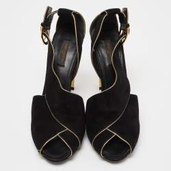 Louis Vuitton Black Leather and Suede Slingback Sandals Size 41