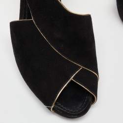 Louis Vuitton Black Leather and Suede Slingback Sandals Size 41