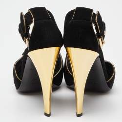 Louis Vuitton Black Leather and Suede Slingback Sandals Size 41