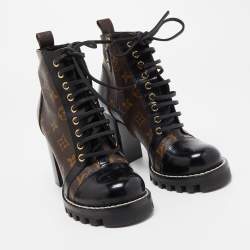 Louis Vuitton Black Leather and Monogram Canvas Star Trail Ankle Boots Size 37.5