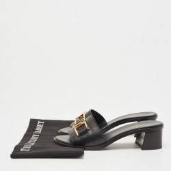 Louis Vuitton Black Leather Lock It Slide Sandals Size 38