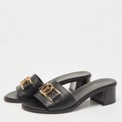 Louis Vuitton Black Leather Lock It Slide Sandals Size 38