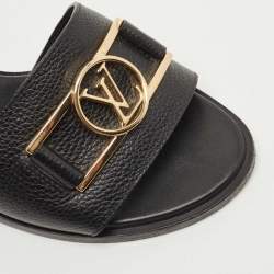 Louis Vuitton Black Leather Lock It Slide Sandals Size 38