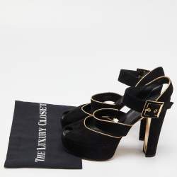Pre Owned Louis Vuitton Black Suede Mowani Platform Ankle-Strap Sandals Size 38