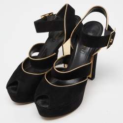 Pre Owned Louis Vuitton Black Suede Mowani Platform Ankle-Strap Sandals Size 38