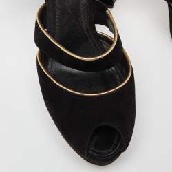 Pre Owned Louis Vuitton Black Suede Mowani Platform Ankle-Strap Sandals Size 38