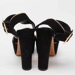 Pre Owned Louis Vuitton Black Suede Mowani Platform Ankle-Strap Sandals Size 38
