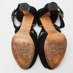 Pre Owned Louis Vuitton Black Suede Mowani Platform Ankle-Strap Sandals Size 38