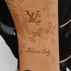 Pre Owned Louis Vuitton Black Suede Mowani Platform Ankle-Strap Sandals Size 38