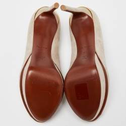 Louis Vuitton Beige Suede Eyeline Peep Toe Platform Pumps Size 38