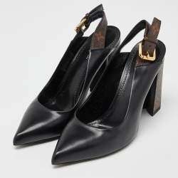 Pre Owned حذاء كعب عالي لوي فيتون ماتشماك جلد و كانفاس مقوى مونوغرامي و أسود مقاس 37.5