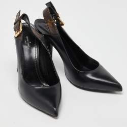 Pre Owned حذاء كعب عالي لوي فيتون ماتشماك جلد و كانفاس مقوى مونوغرامي و أسود مقاس 37.5