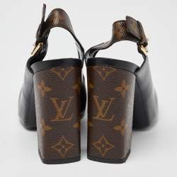 Pre Owned حذاء كعب عالي لوي فيتون ماتشماك جلد و كانفاس مقوى مونوغرامي و أسود مقاس 37.5