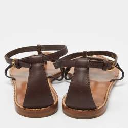 Pre Owned Louis Vuitton Brown Leather Thong Flat Sandals Size 40