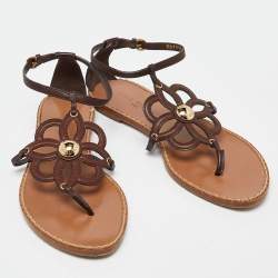 Pre Owned Louis Vuitton Brown Leather Thong Flat Sandals Size 40