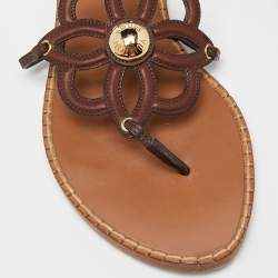 Pre Owned Louis Vuitton Brown Leather Thong Flat Sandals Size 40