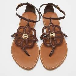 Pre Owned Louis Vuitton Brown Leather Thong Flat Sandals Size 40
