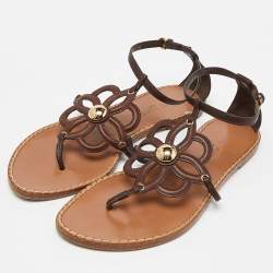 Pre Owned Louis Vuitton Brown Leather Thong Flat Sandals Size 40