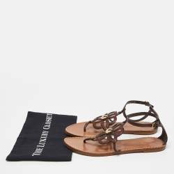 Pre Owned Louis Vuitton Brown Leather Thong Flat Sandals Size 40